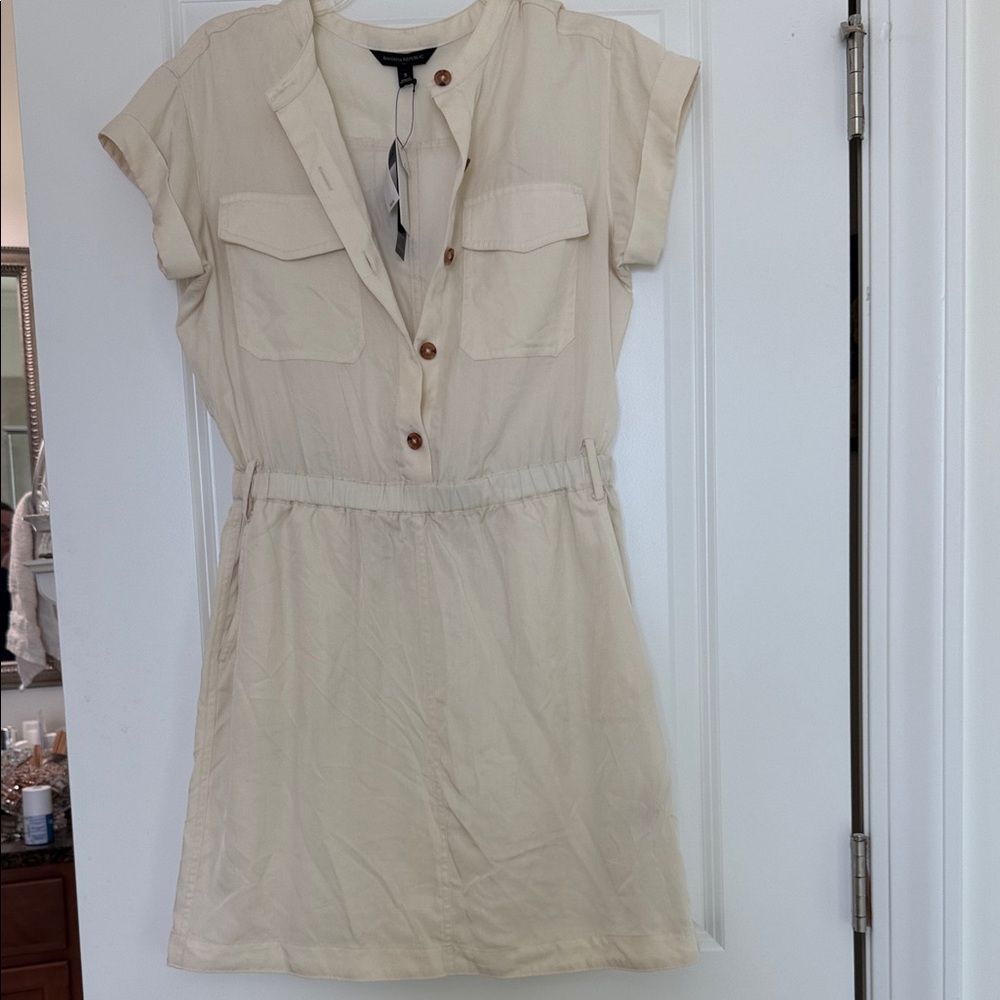 Banana Republic Cream Button-Down Shirt Dress